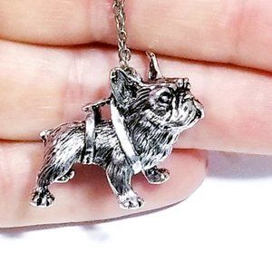 NEW! Antique Gold Beautiful French Bulldog Long Necklace